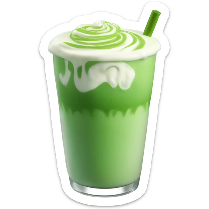 Beautiful vibrant green iced matcha latte with the green matcha on top and the milk at the bottom, the matcha swirls down  sticker