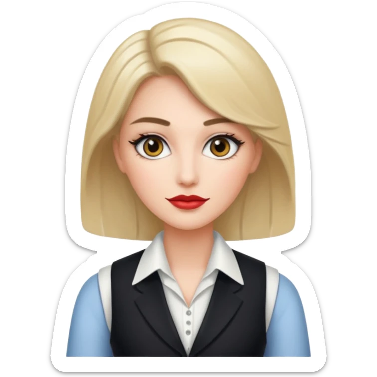 portrait of adult woman, formal vest, makeup sticker