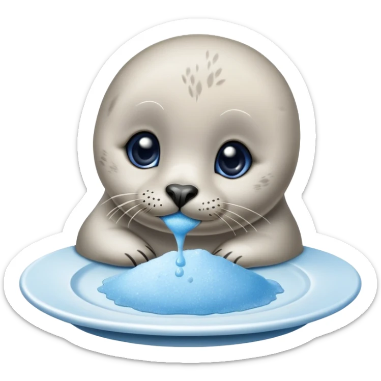 Baby seal smelling blue salt powder on the plate and went crazy sticker