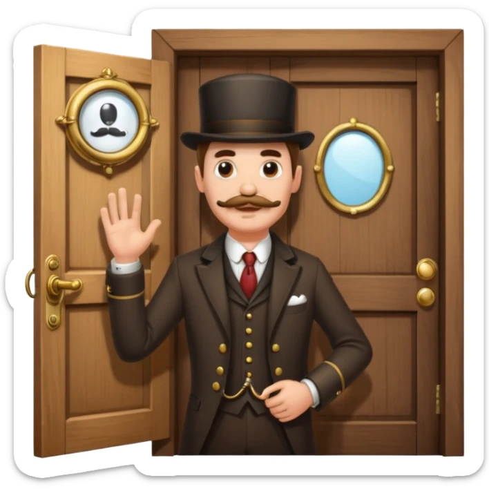 emoji of a gentleman with moustache and monocle standing nearby door welcoming you sticker