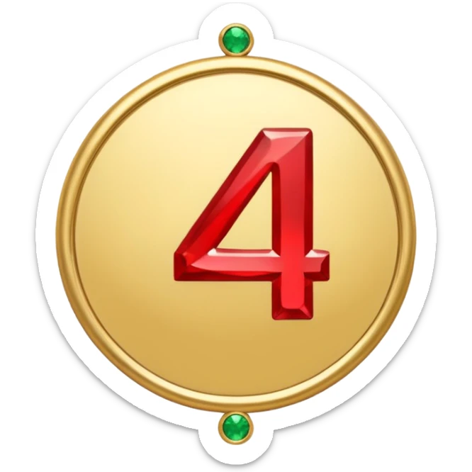Make a round badge for a paid subscription out of gold with red emeralds and the number 4. sticker