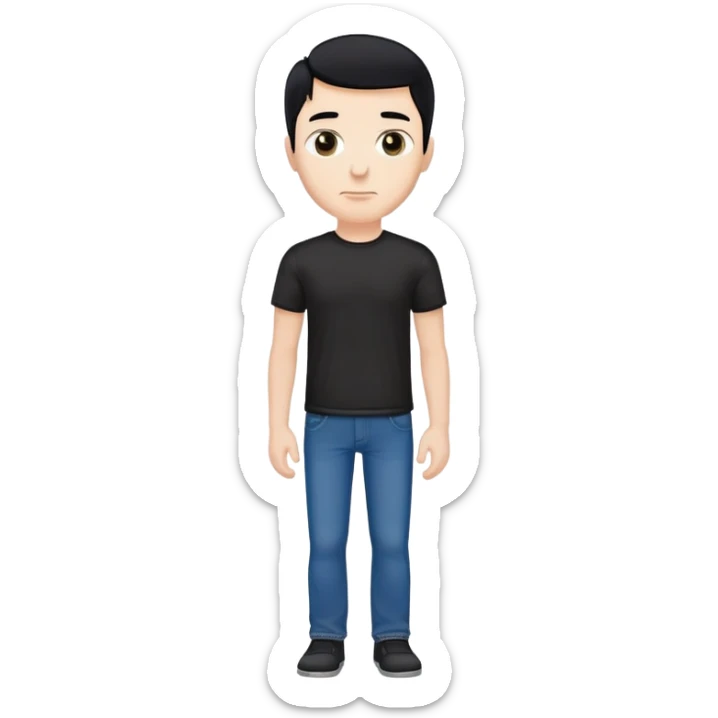 white man with black hair, black t-shirt, blue jeans, just standing sticker