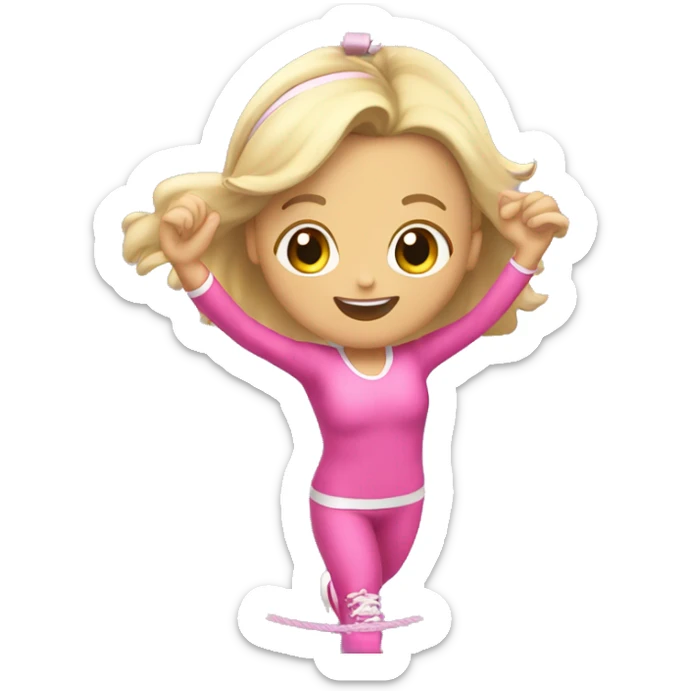 white gym girl in pink outfit with a skipping rope over her head sticker