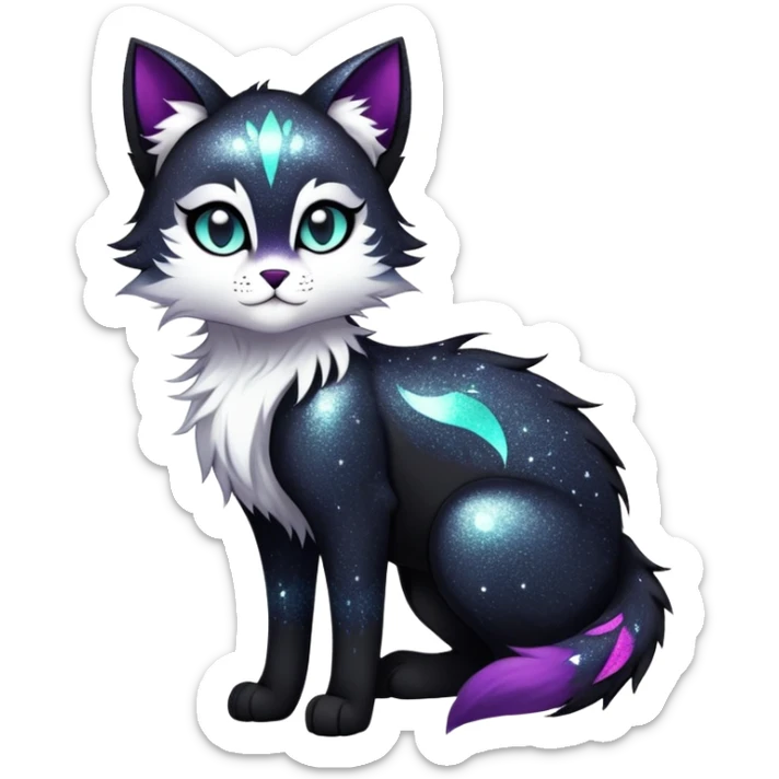 Vibrant edgy gothic Falvie-Fionbri-creature-sparkle-feline-fursona, full body, with random markings sticker