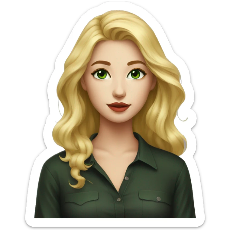 Artist GIRL with paints blonde beautiful green eye kiss full body and legs. Black shirt sticker