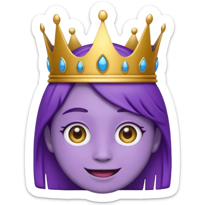 An emoji of Wemmbu, purple skinned, 2 dots for eyes. :] smile and golden crown sticker