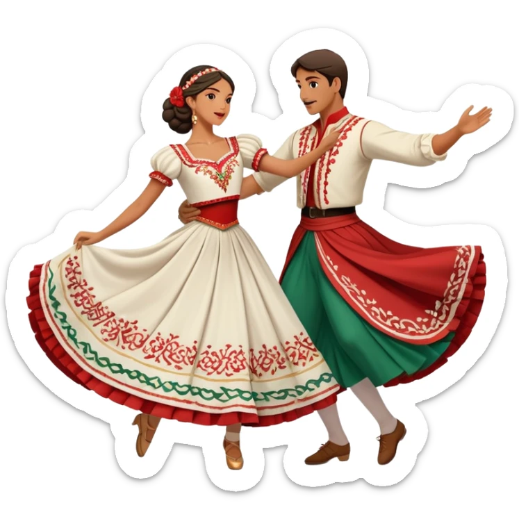 cinematic-realistic-scene-of-two-male and female dancers-performing-the-tarantella,-dressed-in-flowing-traditional-italian costumes-with-detailed-embroidery-and-dynamic-skirts,-captured-in-festive-motion-with-warm,-lively-lighting sticker