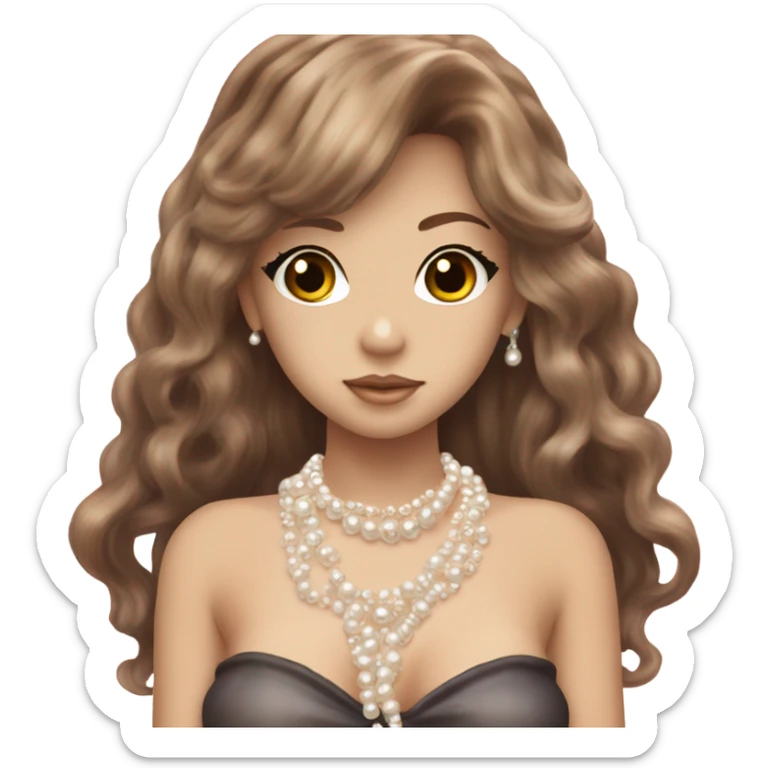 mermaid hime gyaru girl, brown hair, pearl necklace  sticker