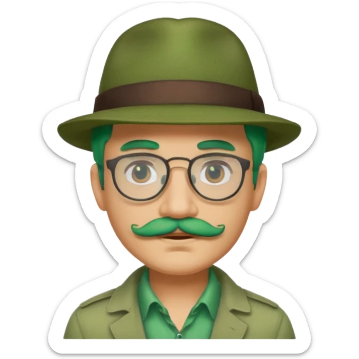 venice gondolier with green hair, iconic hat, normak glassess and mustache sticker