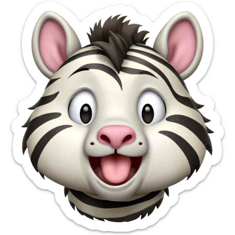 Cinematic Cute Yawning Zebra Portrait Emoji, Head tilted slightly with a dramatic, wide-open yawn, showcasing a soft, downy striped Fur with gently drooping ears and round eyes barely open in drowsy contentment, Simplified yet irresistibly adorable features, highly detailed, glowing with a soft, cozy glow, high shine, relaxed yet expressive, stylized with a touch of savannah charm, bright and endearing, soft glowing outline, capturing the essence of a sleepy yet affectionate zebra, so drowsy it feels like it could stretch out of the screen and curl up for a nap! sticker