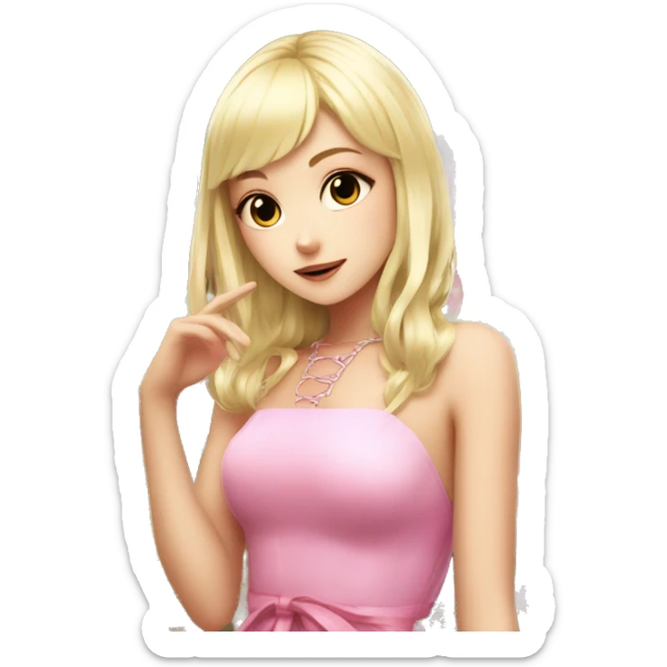 anime girl with blond hair, pink harajuku dress and mojito in her hand sticker