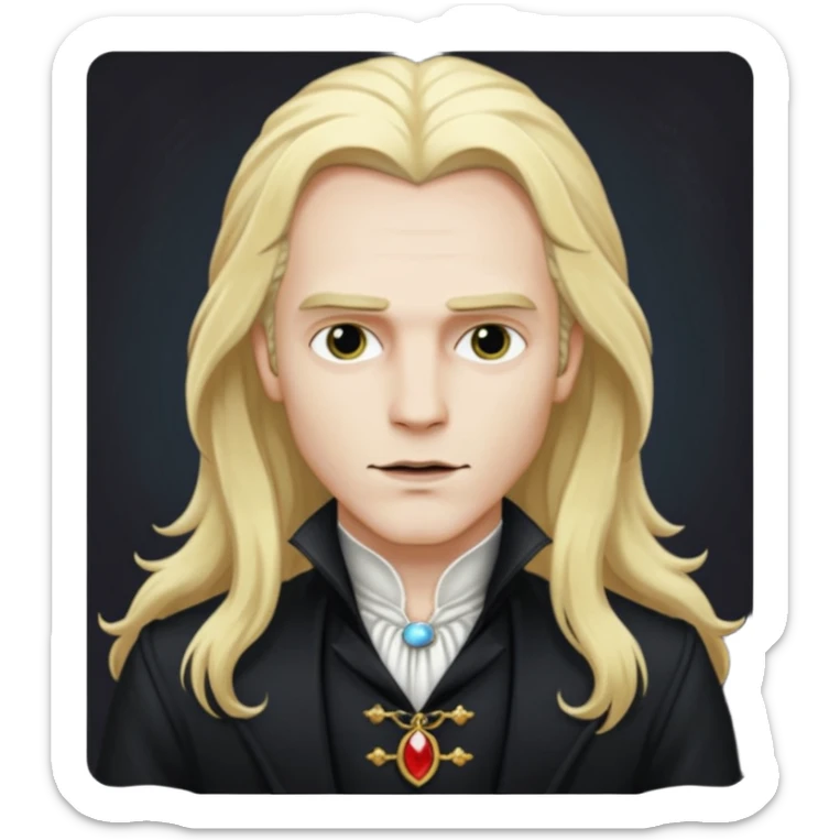 Lestat de Lioncourt with white skin, long blonde hair, black outfit sticker