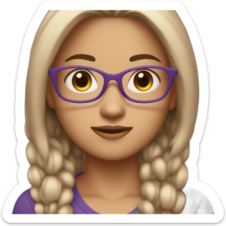 a girl with a half of her hair purple and the other brown. white skin and glasses  sticker