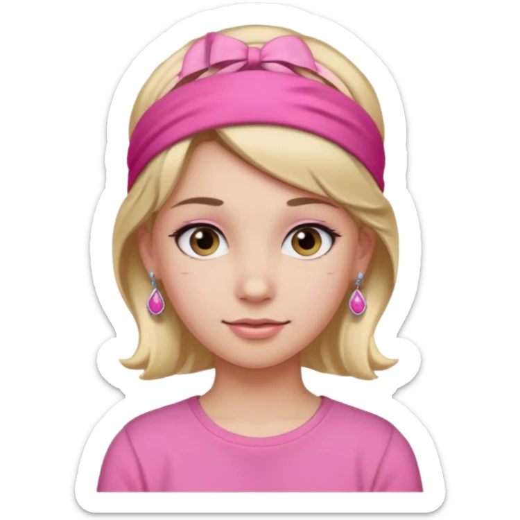 Fashion girl with pink headband and earrings, halff body sticker