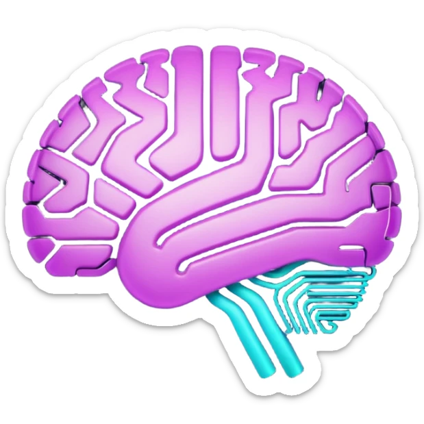 futuristic minimalistic glowing brain circuit icon, neon purple and cyan energy lines, dark background, tech AI design, 1:1 aspect ratio, no face sticker