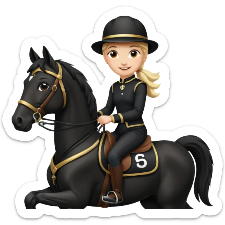 girl racing riding horse wearing racing cloth black with number sticker