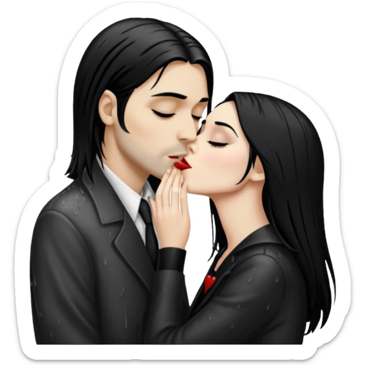 Realistic morticia addams kissing sweetly Kurt Cobain in the rain. sticker