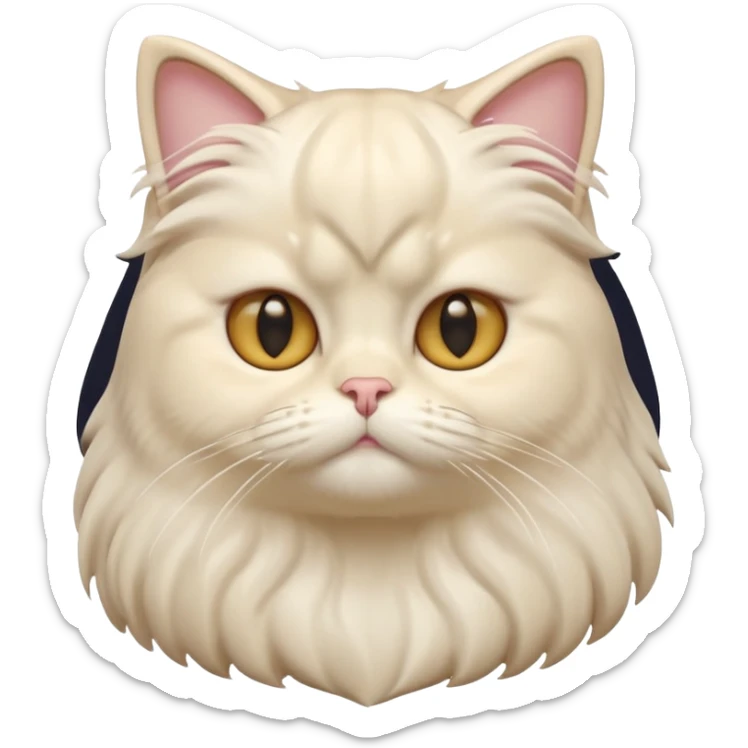 A 3D cartoon Persian cat with soft cream-white long fur, round face, golden eyes, gentle expression, cinematic Memoji-style lighting. sticker