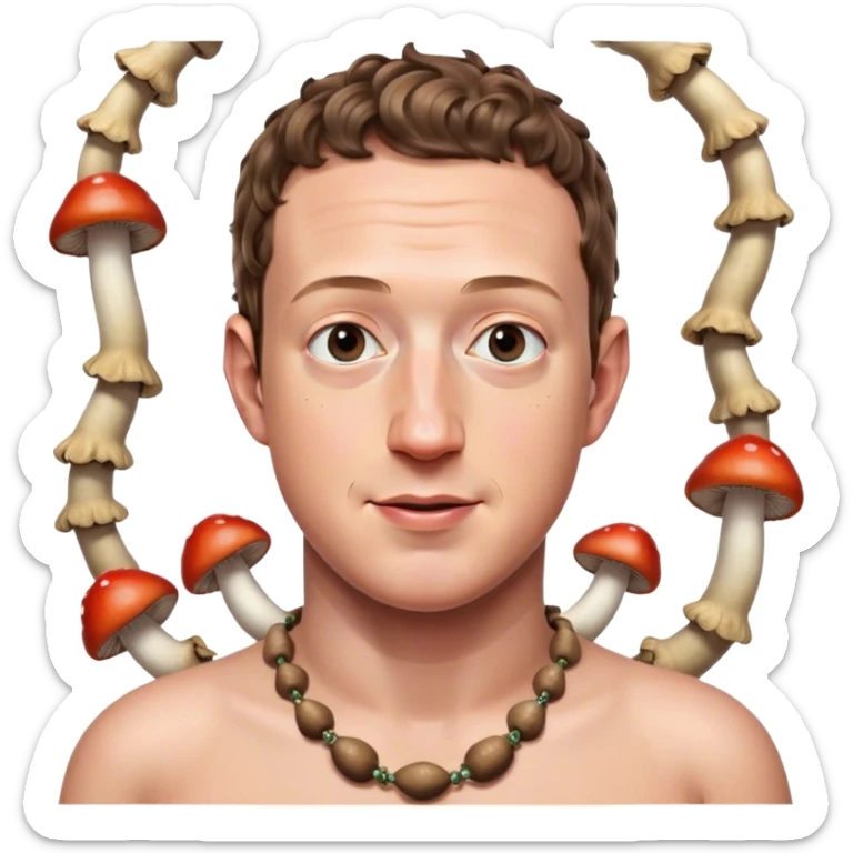 Mark Zuckerberg wearing a necklace made of mushrooms sticker