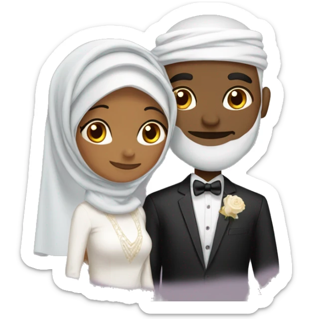 Black Hijabi woman and Desi Muslim man wedding sticker