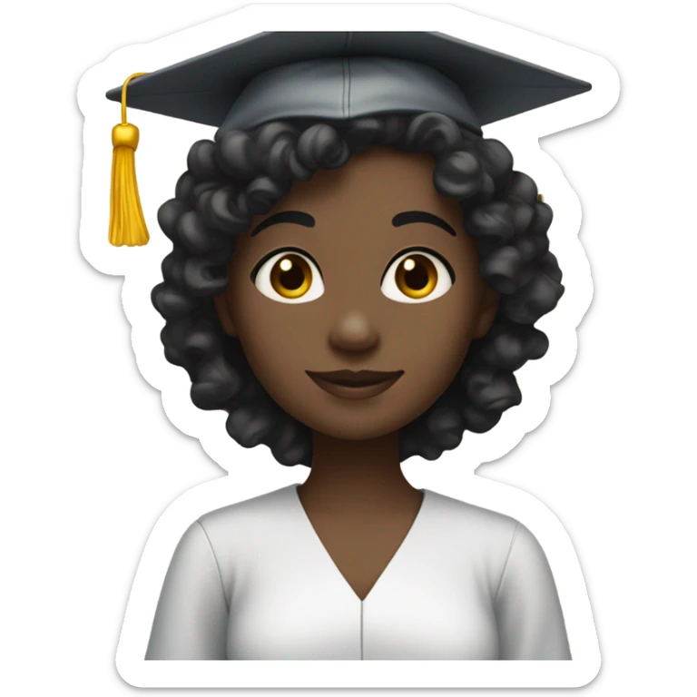 girl with dark skin long black curly hair and dark brown eyes with graduation cap and attire sticker