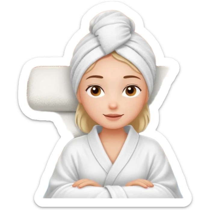 spa A contented and relaxed girl with a towel on her head in a white robe lies on a couch. The icon displays the couch and the girl in full three-quarter view. sticker
