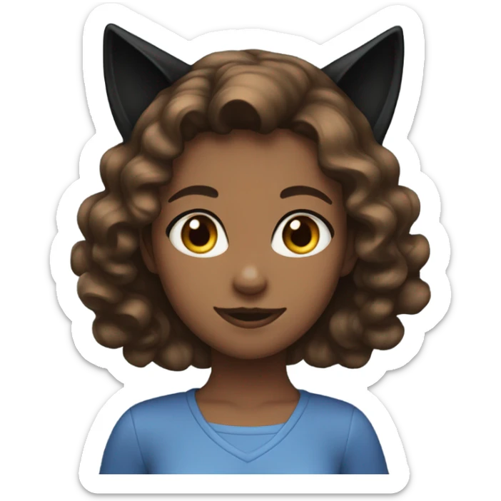 Girl with wavy brown hair and blue eyes and black cat ears  sticker