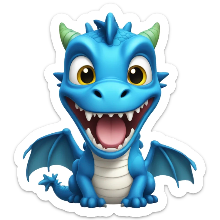 A blue dragon in a white T-shirt with huge eyes, opening his mouth in surprise sticker