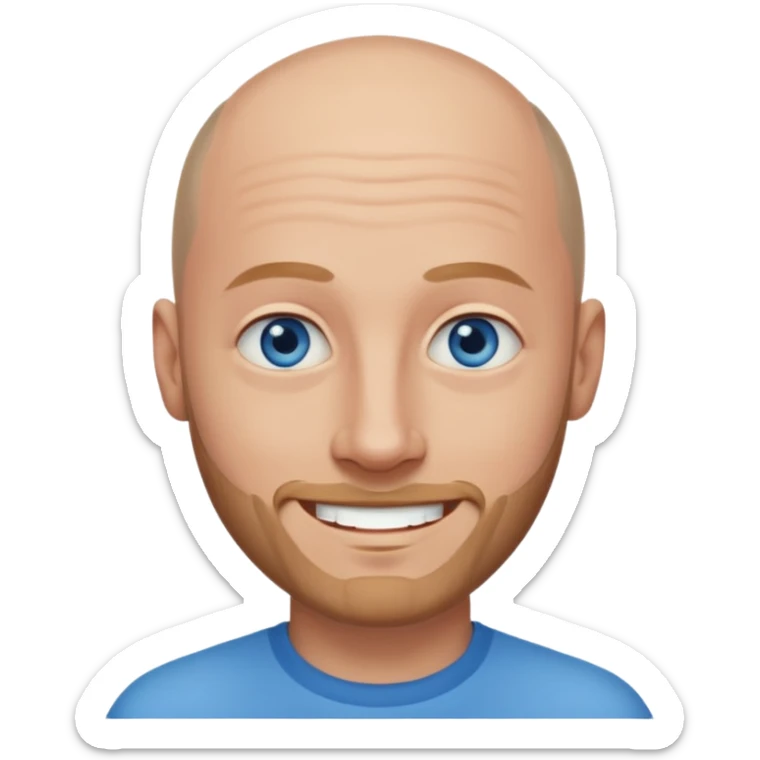 homme yeux bleus presque chauve et une barbe courte moins de chevaux et sourir sticker