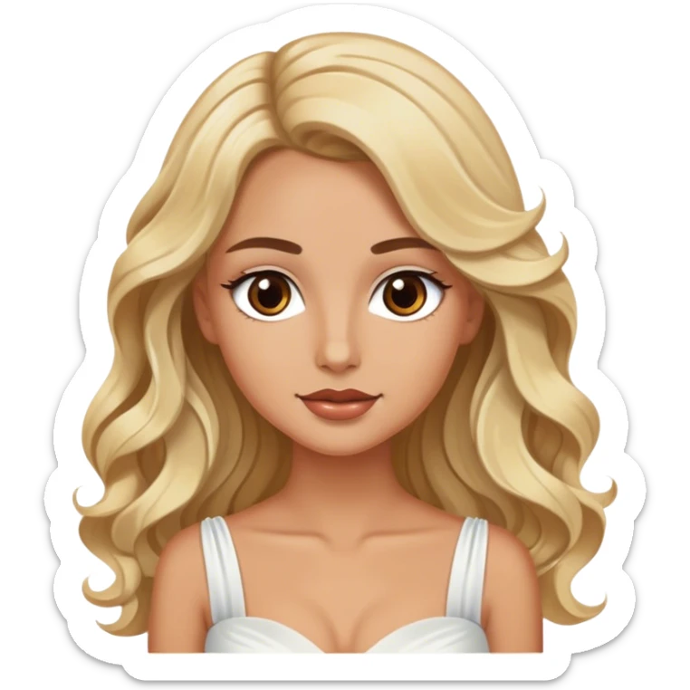 Blonde model with brown eyes, long wavy hair, fancy wedding guest  sticker