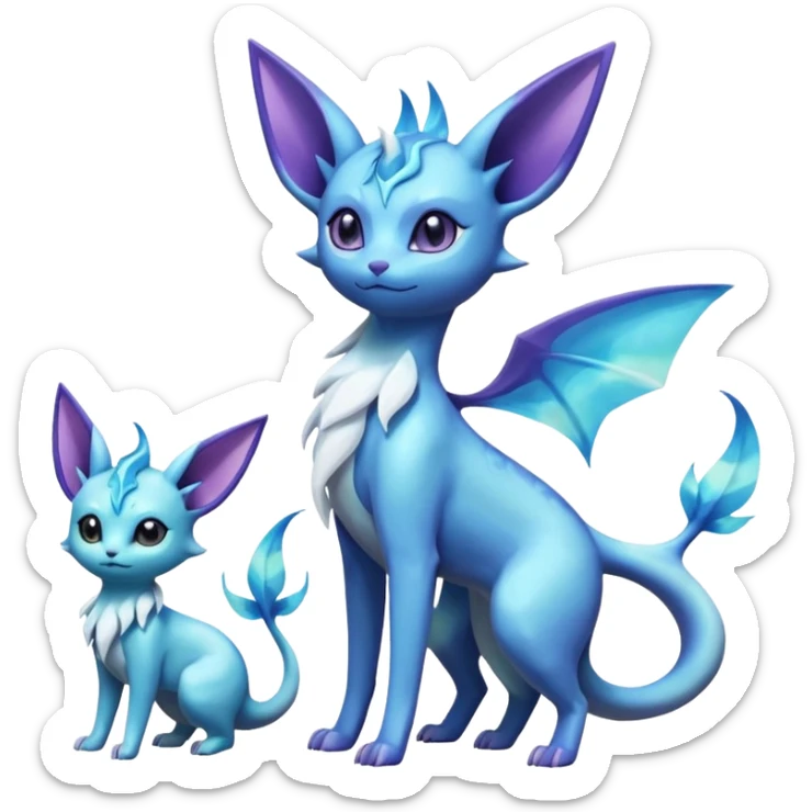 Shiny Nebulae Espeon-Lumineon-Vaporeon-Amaura-Glaceon-Dragonair-Fakémon-hybrid-creature (full body)  sticker