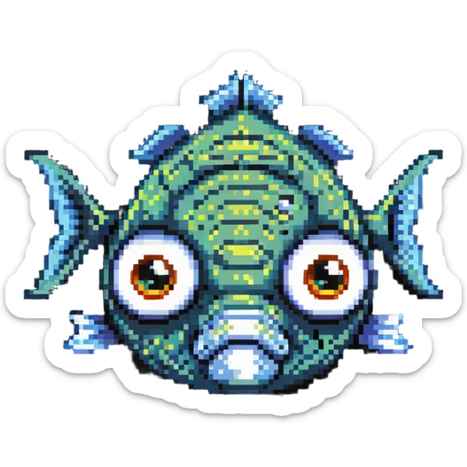 cute cartoon fish head logo with big eyes sticker