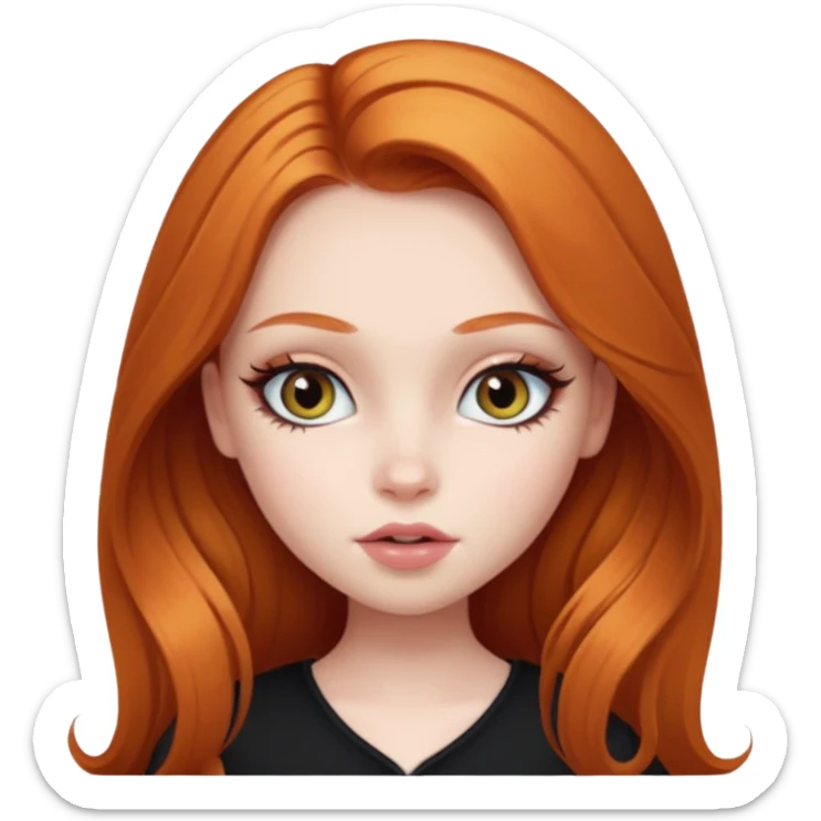 pale skin, girly bratz baddie, beautiful eyes, eyeliner, long ginger hair sticker