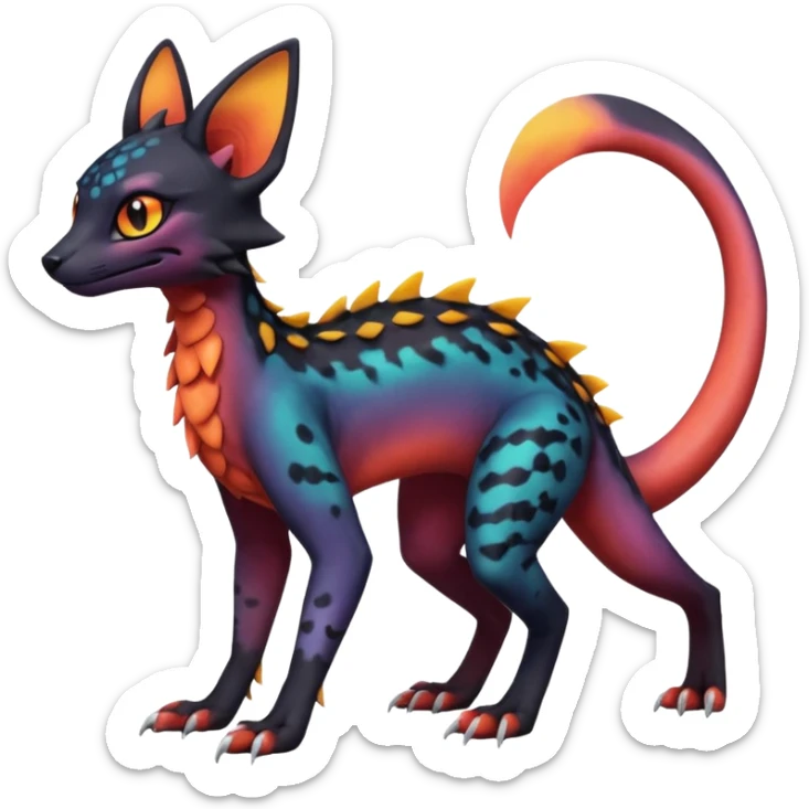 Dark magma-gradients-colored Salandit-Umbreon-Genet-Noivern-Noibat-Serval-Hybrid (Full body) sticker