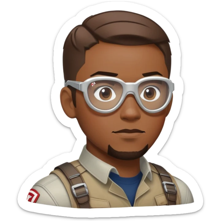 sam wilson with short hair, side-whiskers, and wear red-white safety glasses from  from captain america: civil war sticker