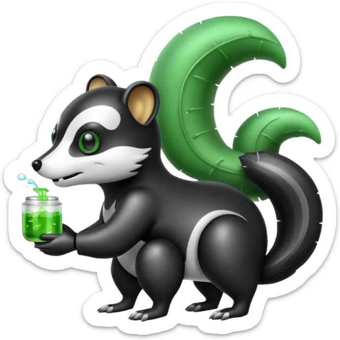 robo skunk with bacteria and fart cloud in samsung emoji style sticker