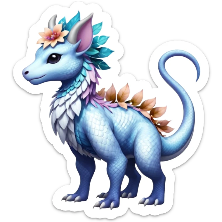 Shiny Glossy Pastel Light Divine Reptilian Draconian Furry Scaly Hairy Feathery Bovine Goated Feline Beautiful Floral Snowy Pretty Absol-Amaura-Suicune-Cobalion-fusion, full body sticker