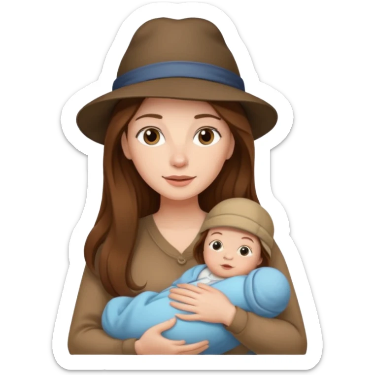 "Woman with long brown hair and fair skin holding a baby who is wearing a hat and has fair skin — only the baby is wearing the hat." sticker