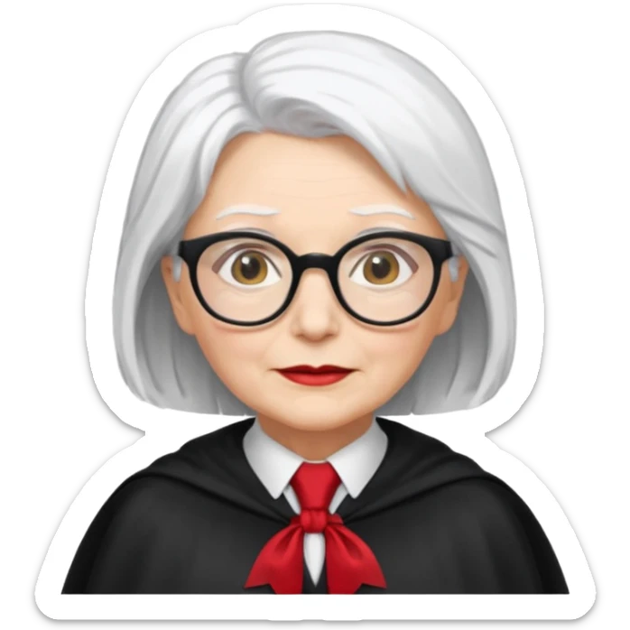 An older woman with glasses and white hair, in a red tie and black cape (might resemble Professor McGonagall). sticker