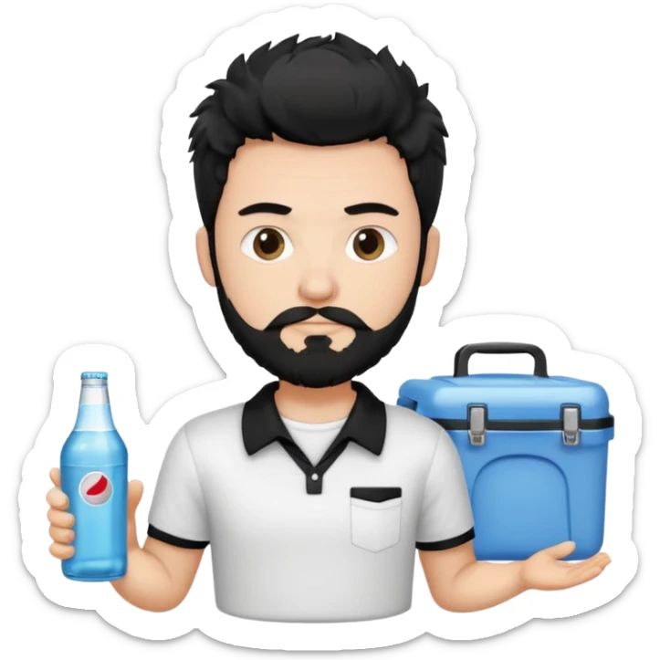 A white guy with coolers and white collar t shirt  and the beard for him is at the chin area only and not moustache ,the hair is fuzzy and black in colour sticker