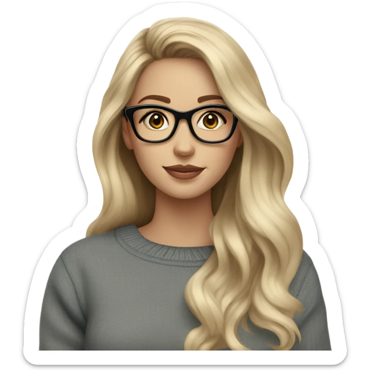 Blonde balayage long hair women blue eyes  beige sweater wearing black glasses  sticker
