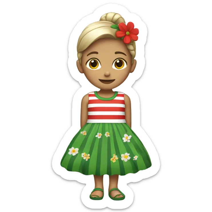 girl in a dress (striped dress with flowers green red white) sticker