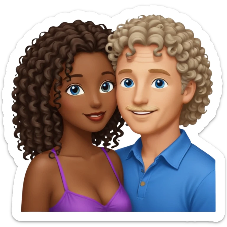 middle age blue eyed white man kissing a sexy dark skin girl curly locks sticker