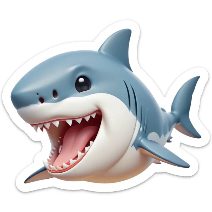 Cinematic Cute Yawning Great White Shark Portrait Emoji, Head tilted slightly with a dramatic, wide-open yawn, showcasing its robust, streamlined form with a slightly open mouth revealing powerful jaws and sleepy, half-closed eyes, Simplified yet irresistibly adorable features, highly detailed, glowing with a soft, cozy oceanic glow, high shine, relaxed yet expressive, stylized with a hint of whimsical aquatic ease, soft glowing outline, capturing the essence of a drowsy yet affectionate great white shark that appears ready to stretch and yawn its way out of the screen! sticker