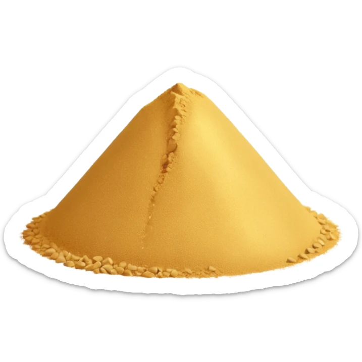 small mound or light scatter of fine golden-beige powder with slightly crystalline texture and dry matte finish, tiny uniform grains, neutral dissolvable ingredient, no spoon or packaging, soft lighting, subtle shadows, emoji scale sticker