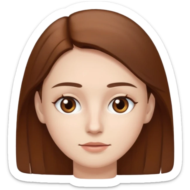 white skin, brown hair, eyes, eyebrows and a thin square face sticker