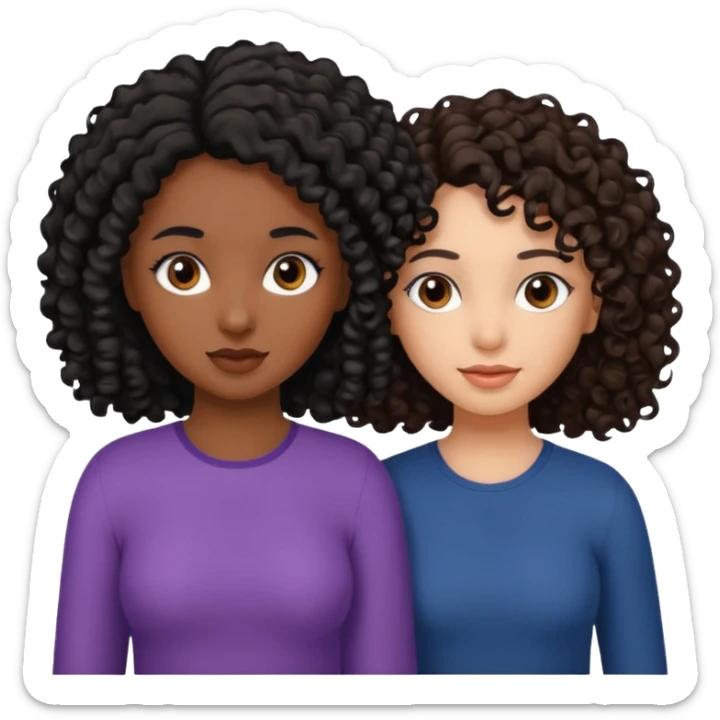 2 girl best friends. One who is African american with black hair and dark brown eyes. one who is white with curly dark brown hair and dark brown eyes. sticker
