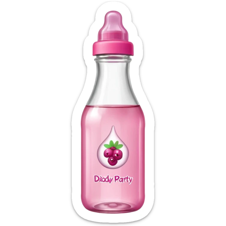 realistic baby oil style bottle pink cap pink logo clear bottle with berry logo with diddy party written and a berry on top bottle sticker