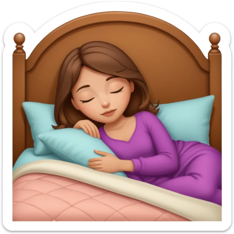 Almond Brunette haired girl with peachy tan skin sleeping in cozy coquette bed sticker