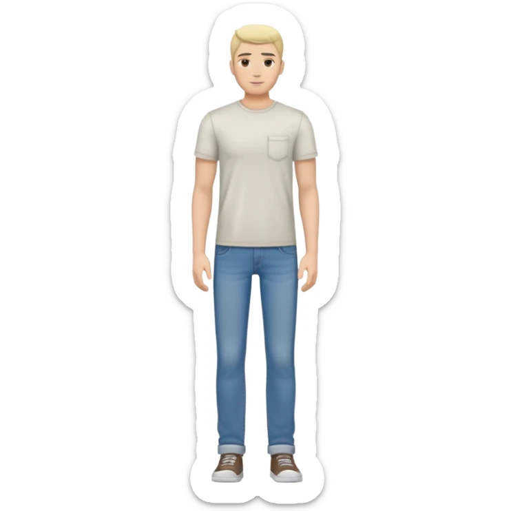 full body lean male figure standing, wearing casual clothes, t-shirt and jeans, average build, not muscular sticker